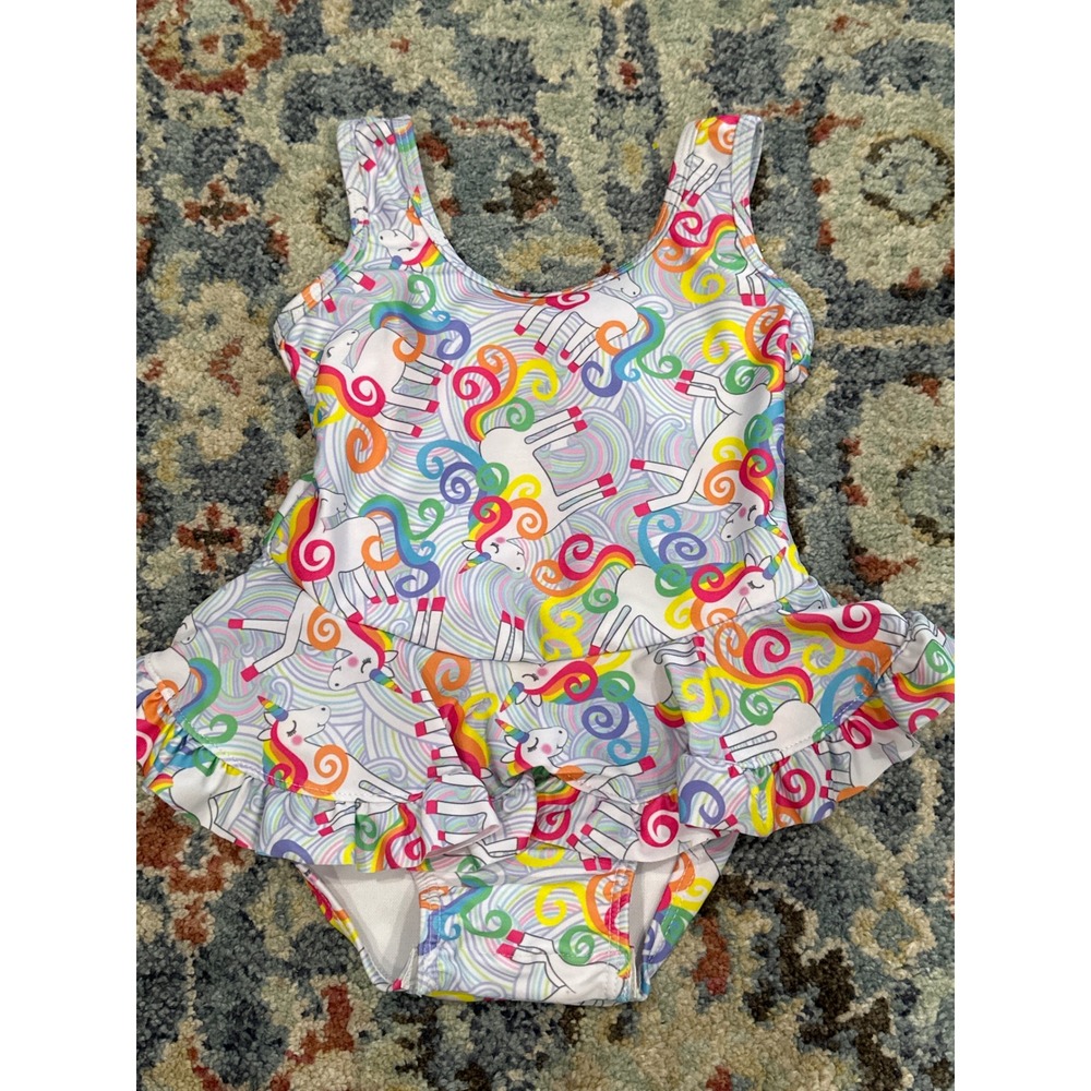 Flap Happy One Piece Swimsuit Girls 24m Multicolor Unicorn Rainbow‎ Ruffle NWT